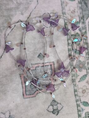 Delicate 54" Purple Flower Beaded Necklace